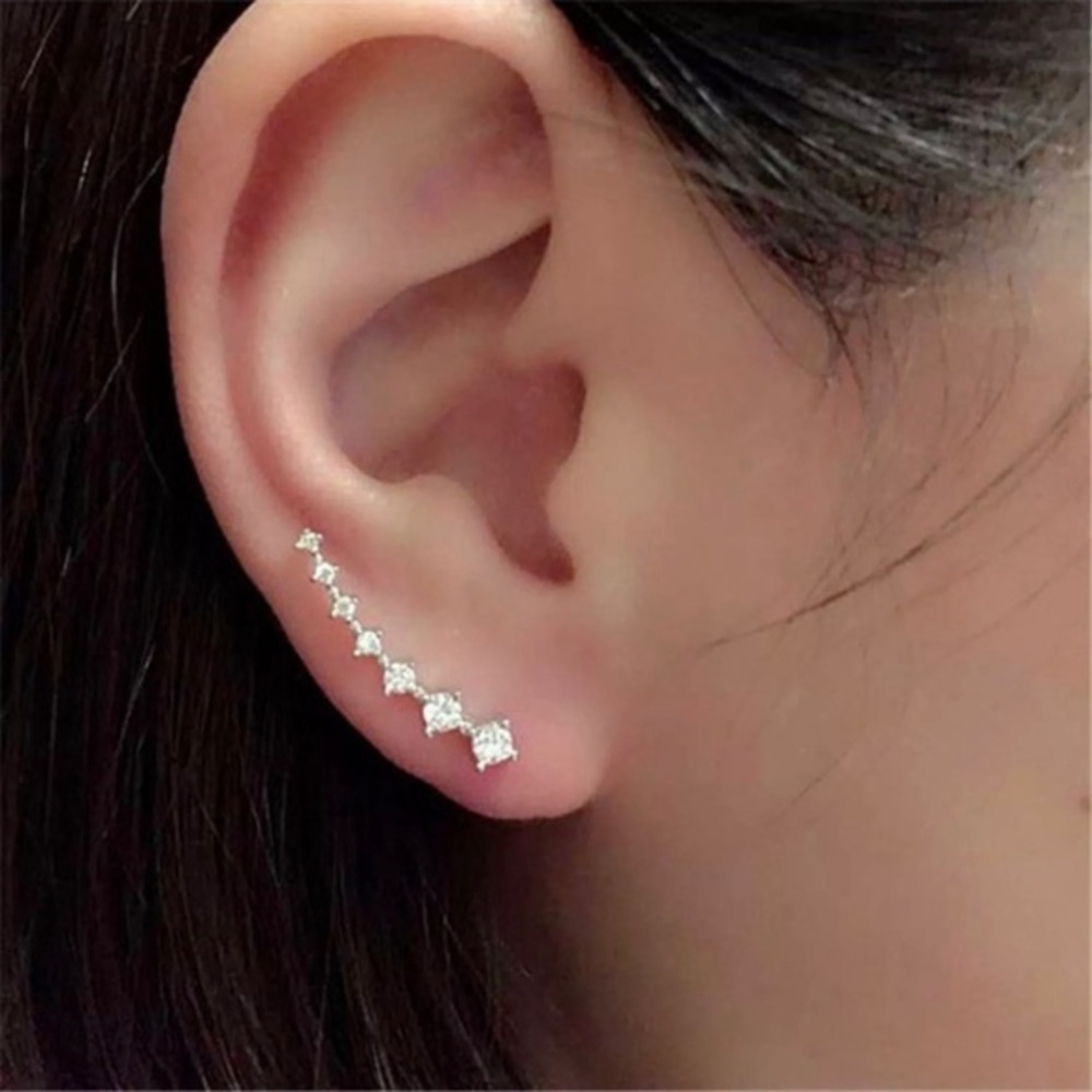 Silver Rhinestone Ear Climbers Earrings